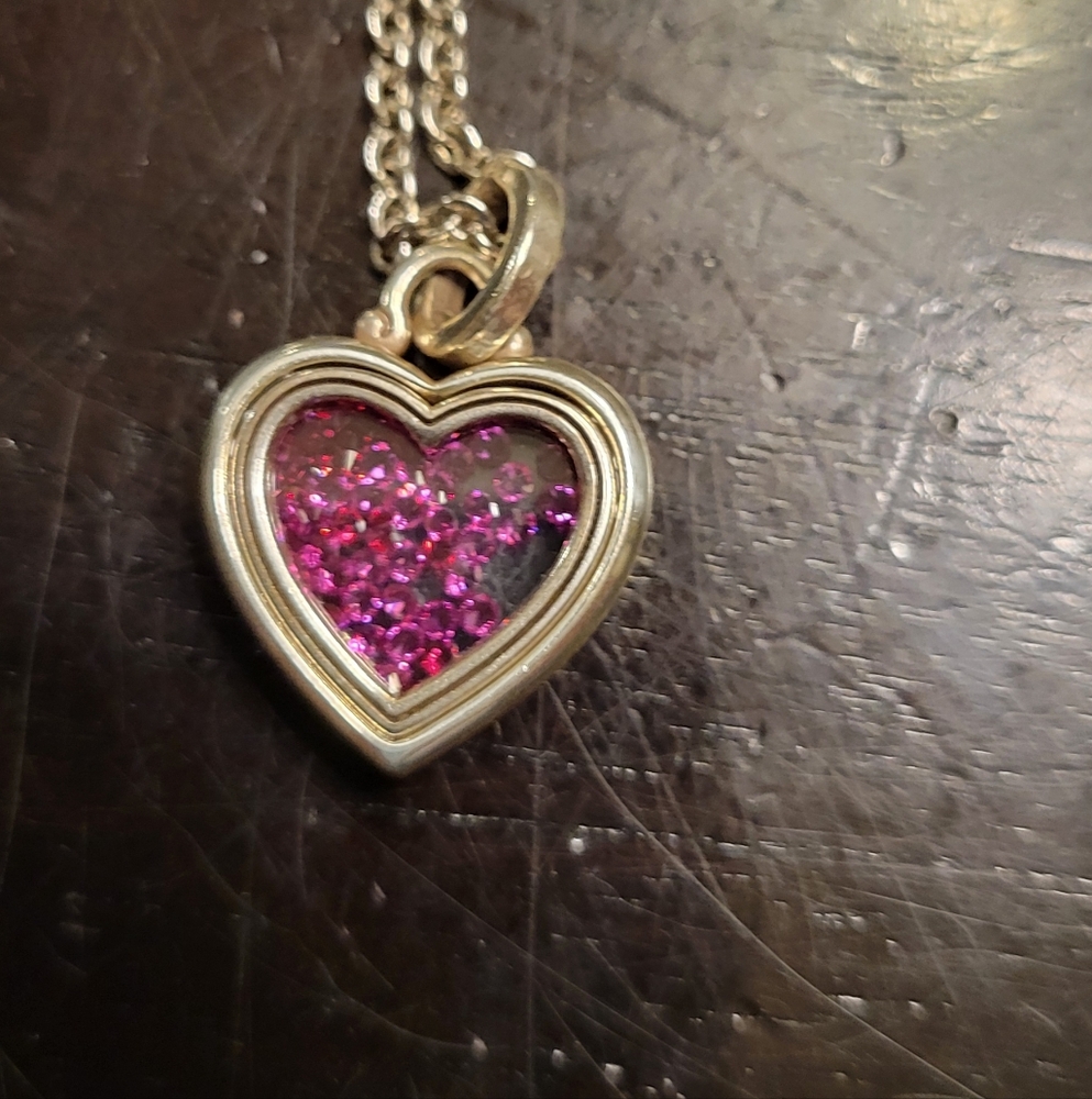 Brighton Silver Heart Necklace with Pink Sparkle